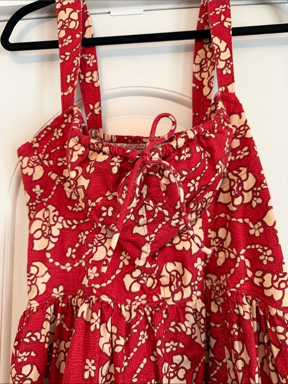 Free People Later Baby Red Floral Midi Dress with Cream Accents side M - Picture 3 of 5
